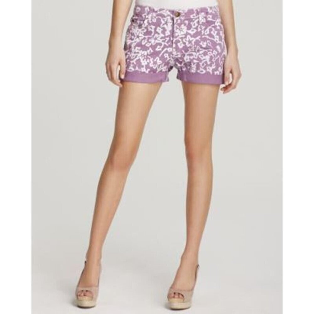 DVF x Current/Elliott Lilac Printed Rolled Hem‎ Denim Shorts Women's Size 0/24